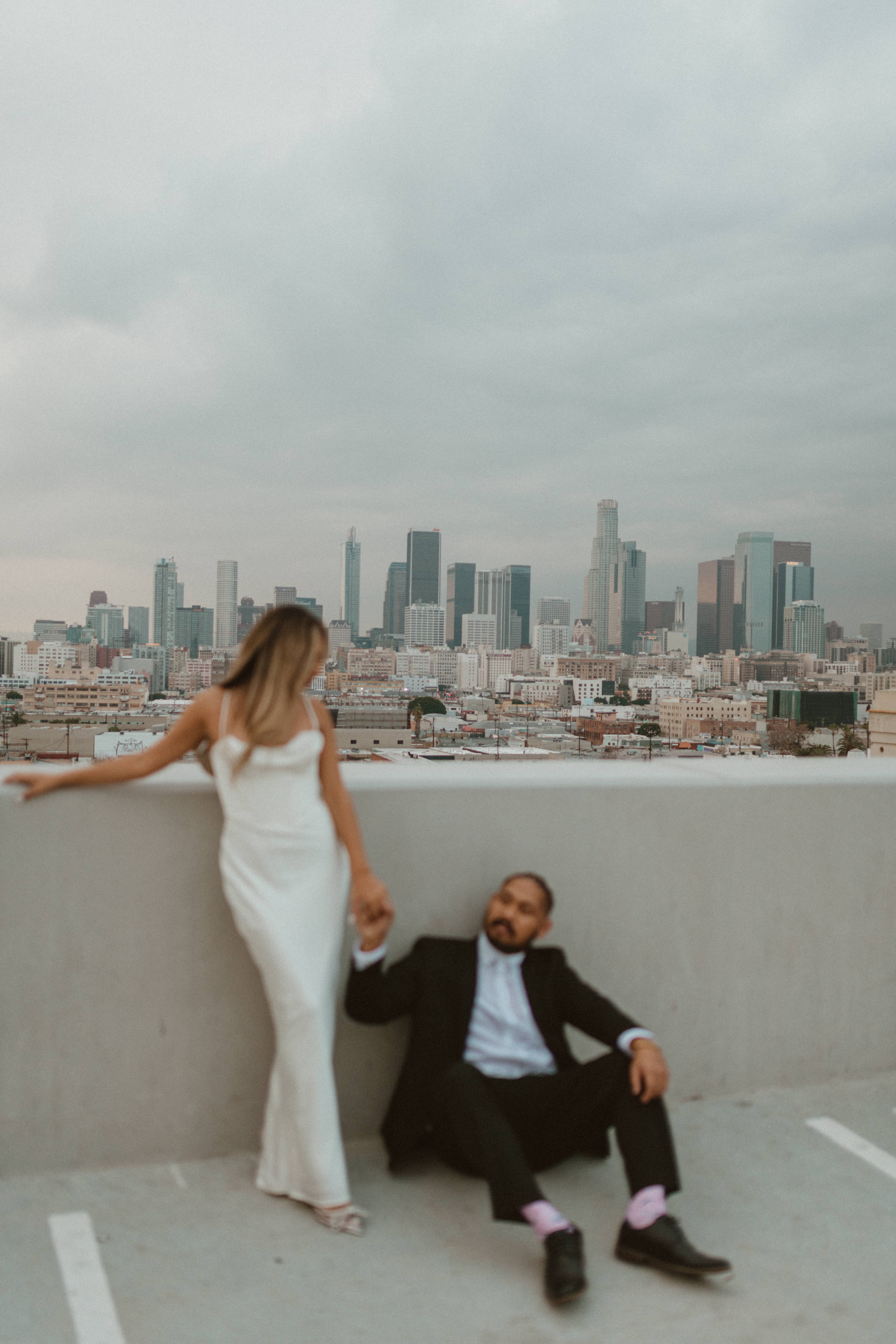 downtown los angeles engagement shoot on a rooftop