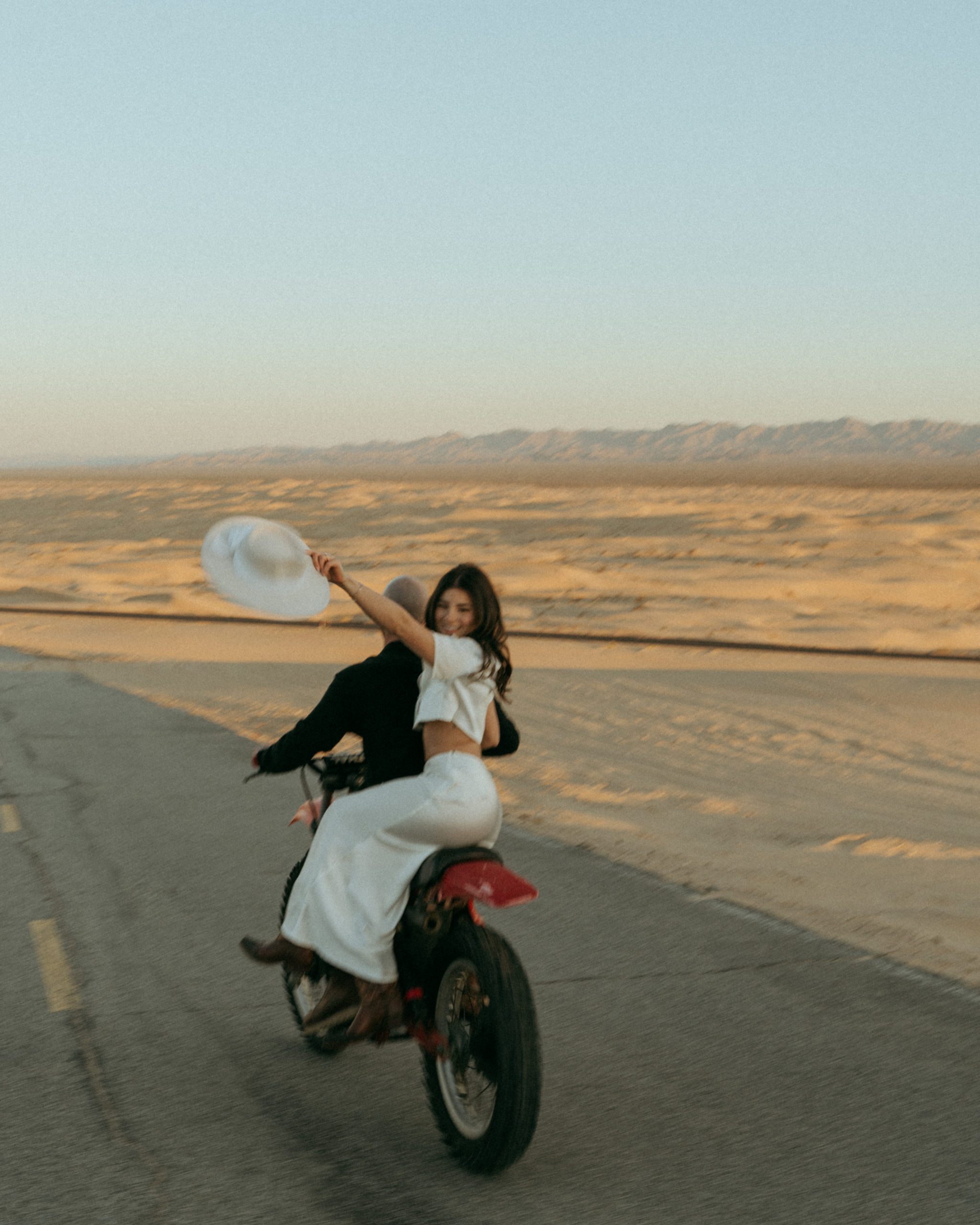 Sand Dunes Engagement with Vintage Dirtbike